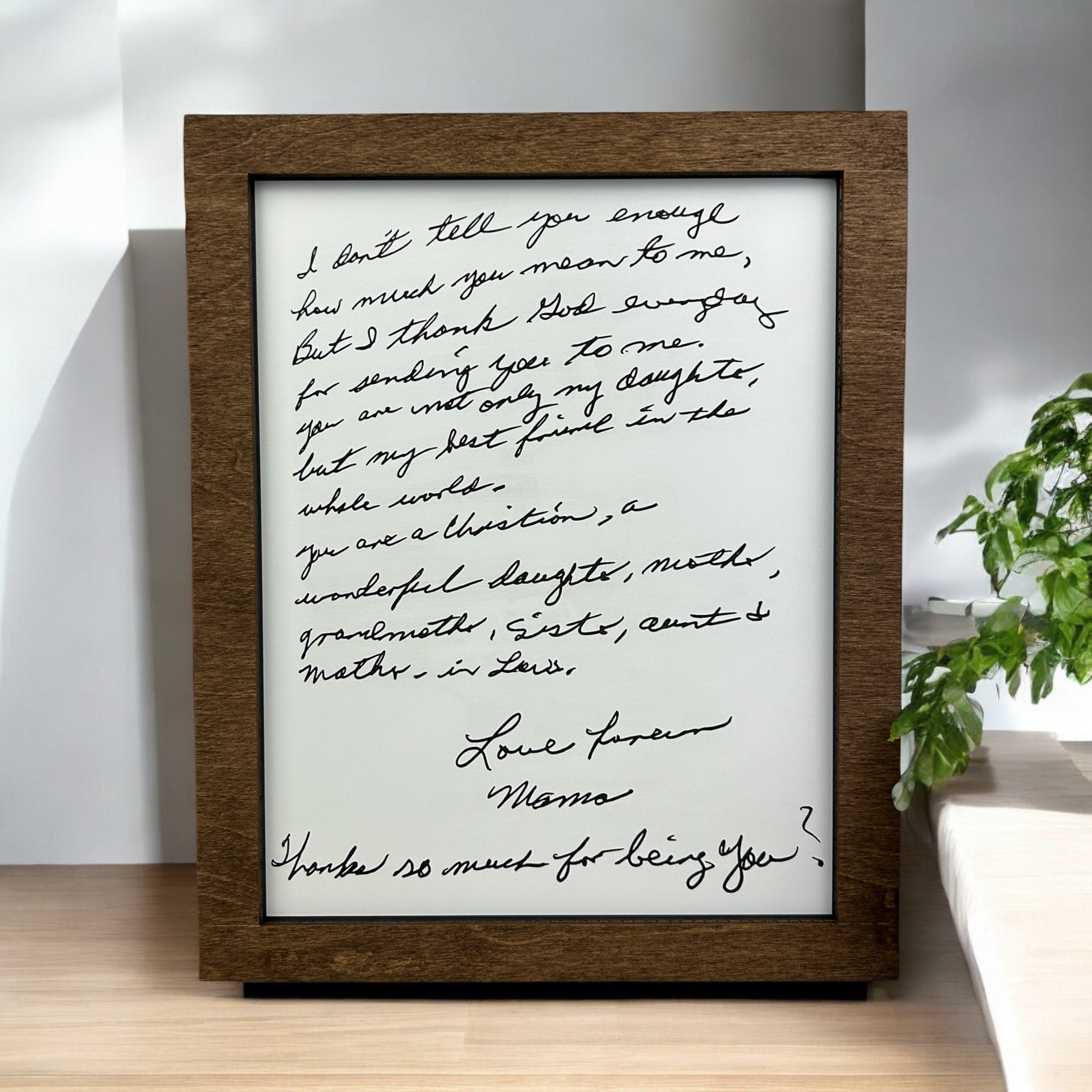 Handwritten letter keepsake home decor sign.