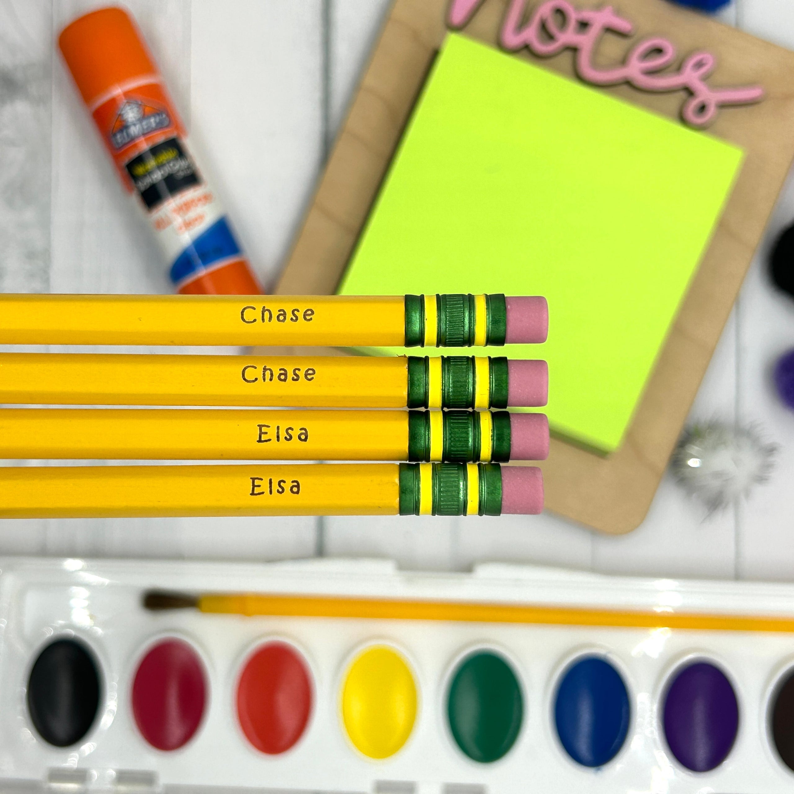 Personalized #2 pencils with names engraved.