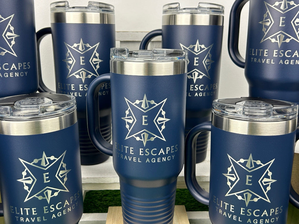 Sample engraved navy blue cup.