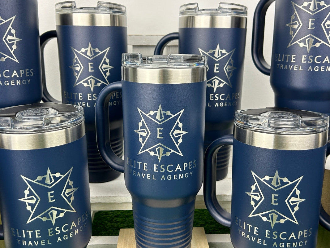 Sample engraved navy blue cup.