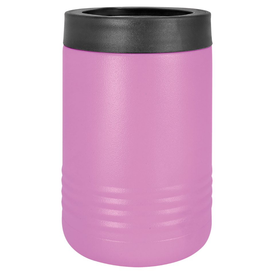 Pink thermos cup with black lid on a white background