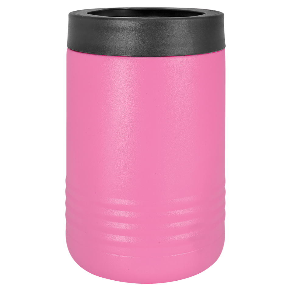 Pink tumbler with black lid on a white background