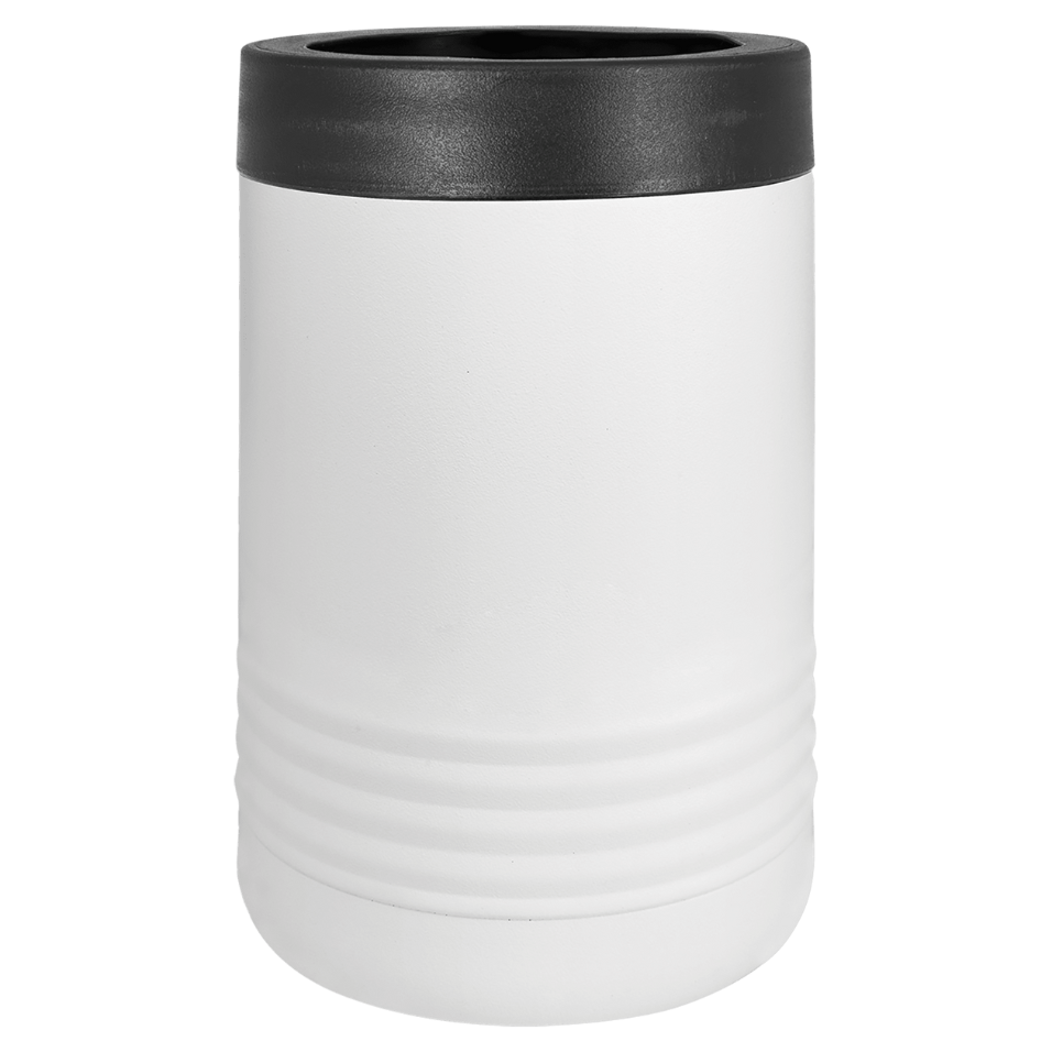 White cylindrical container with a black lid on a white background