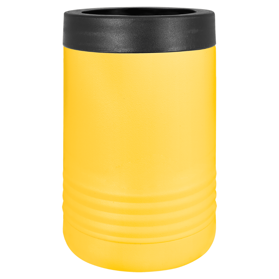 Yellow tumbler with black lid on a white background