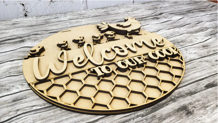 Close up of the unfinished door sign.