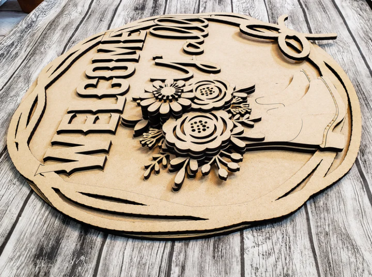 Close up of the unfinished door sign.