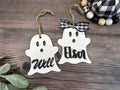 Boy and Girl ghost Halloween bucket tags.