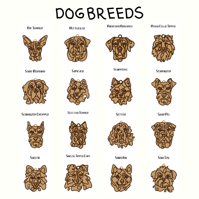 Illustrations of various dog breeds.