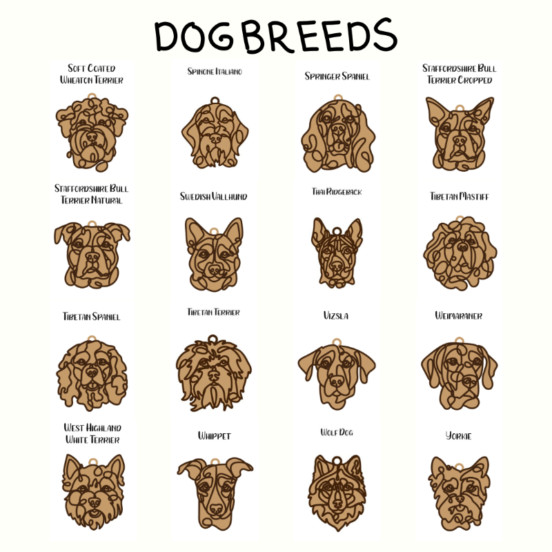 Illustrations of various dog breeds.