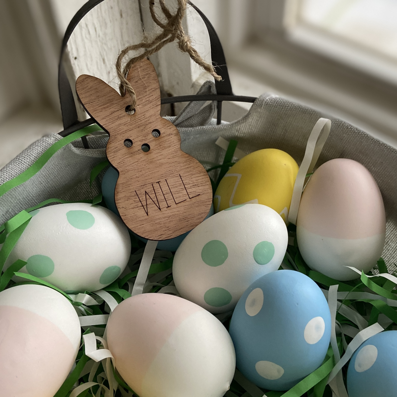 Easter tag laying inside the Easter basket.