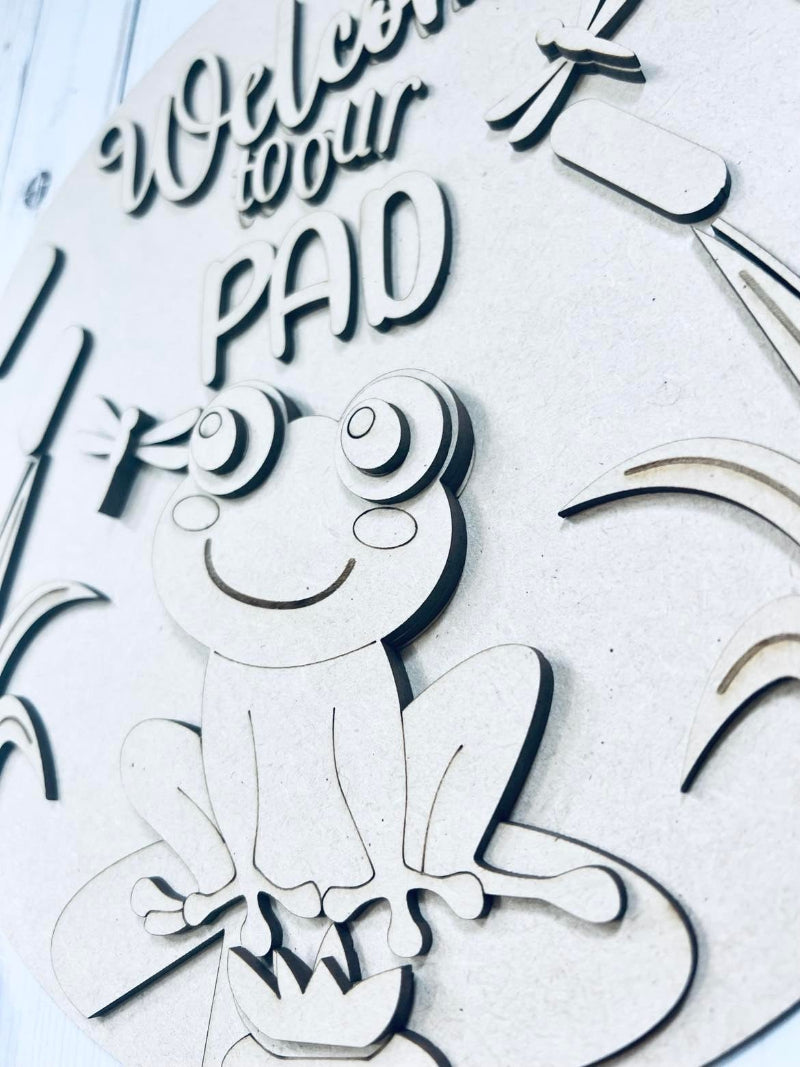 Close up of the unfinished door sign.
