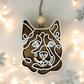 Adorable line art drawn German Shepard dog ornament without a name.