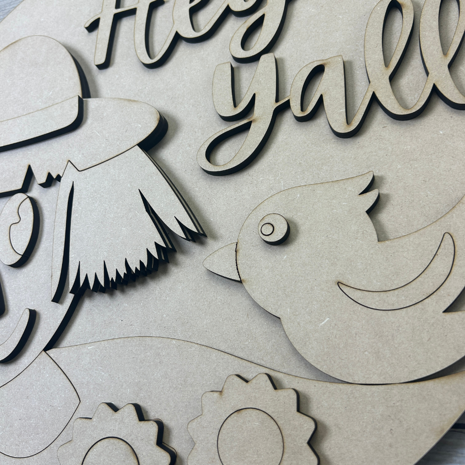 Close up showing the 3d pieces of the door sign.