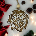 Adorable line art drawn dog ornament. Wood backer with white top details.