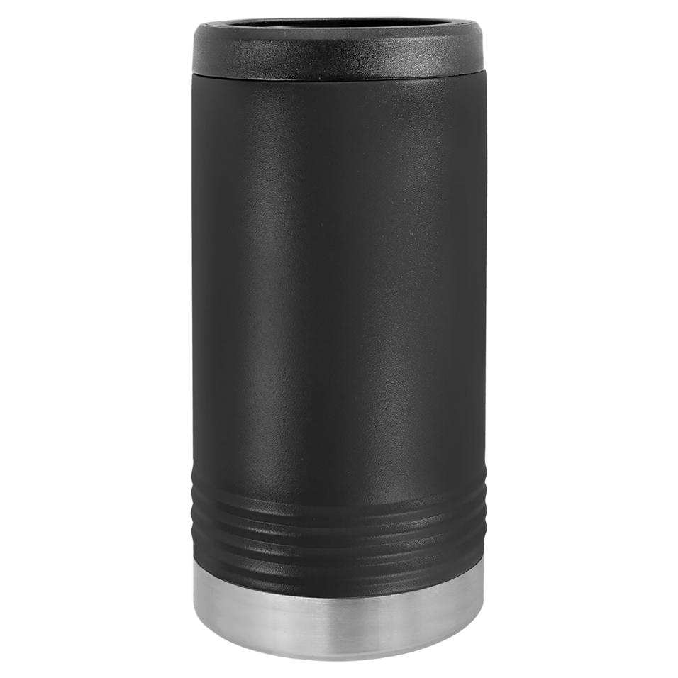 Black insulated tumbler with silver base on a white background