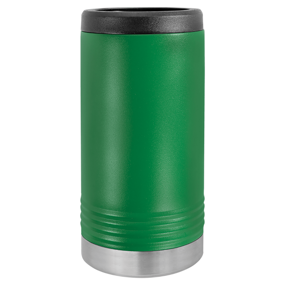 Green insulated tumbler with black lid on a white background