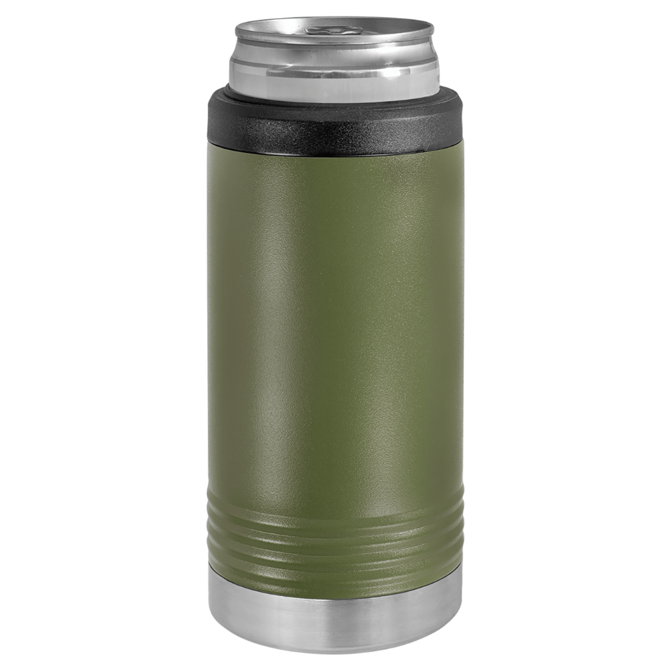 Green insulated bottle with black lid on a white background