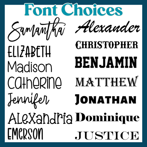 Personalized tumbler font options.