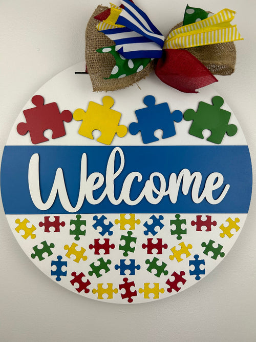 Welcome Autism Awareness door hanger.