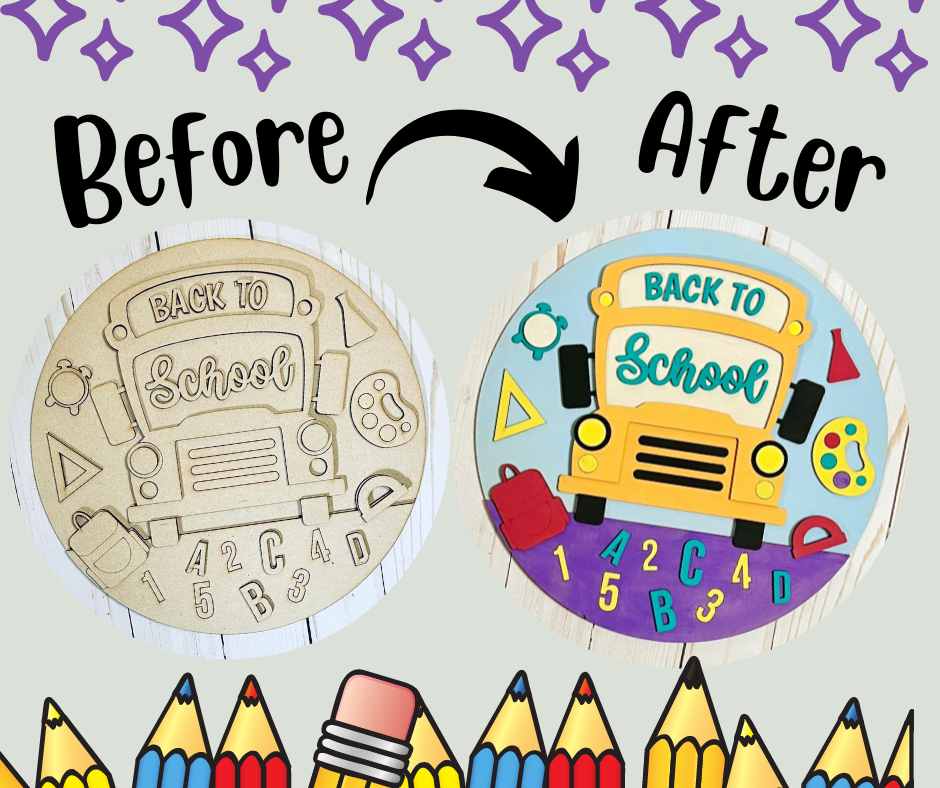 Before and after of the DIY back to school sign.