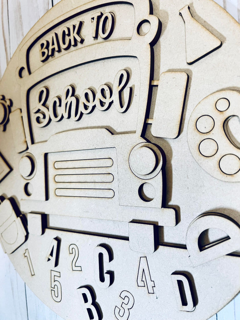 Close up for the back to school unfinished sign.