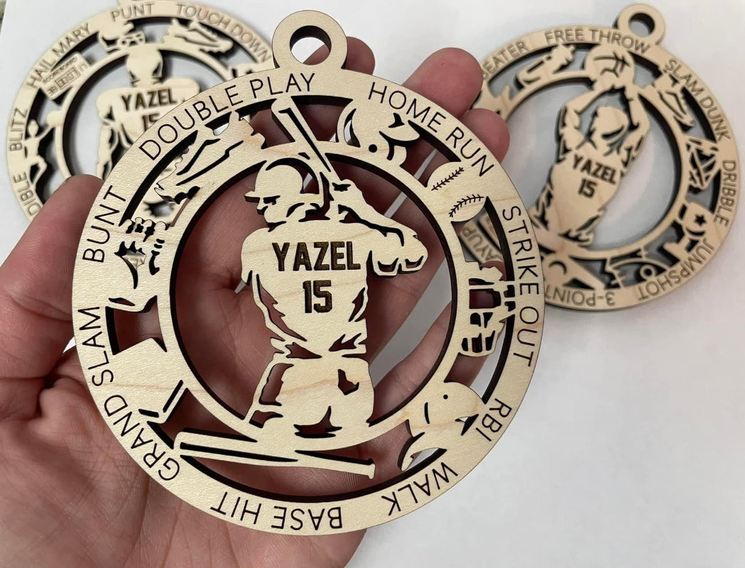 Personalized sport series ornaments.
