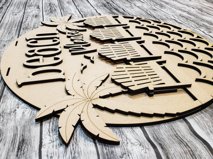 Close up of the Beach Days unfinished door sign.