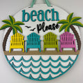 Beach Please relaxing palm trees and chairs summer sign.