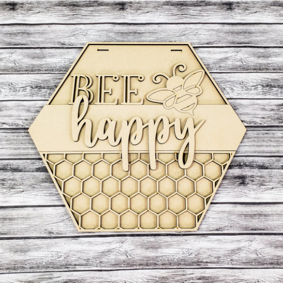 Bee Happy door sign blank for DIY crafters.