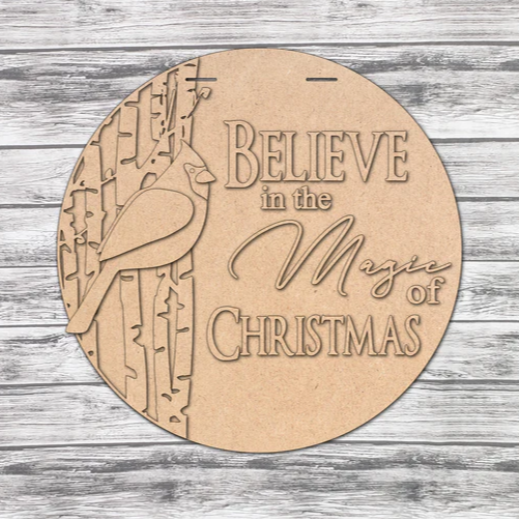 Believe in the magic of Christmas Cardinal door sign DIY kit.