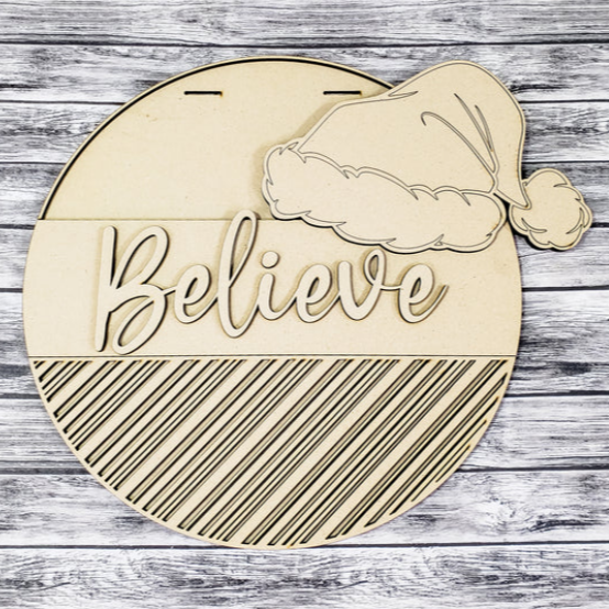 Believe Santa Hat DIY door sign for crafters.