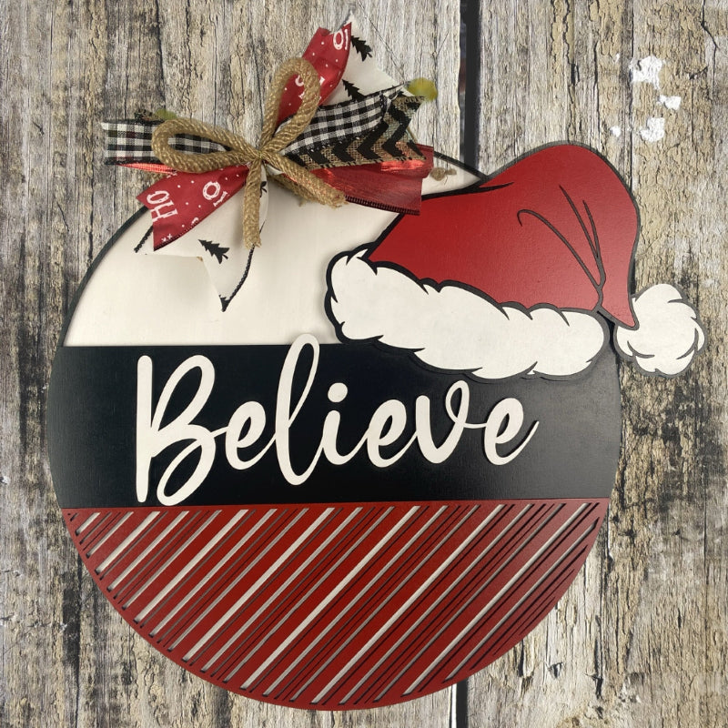 Believe Santa Hat finished door sign.