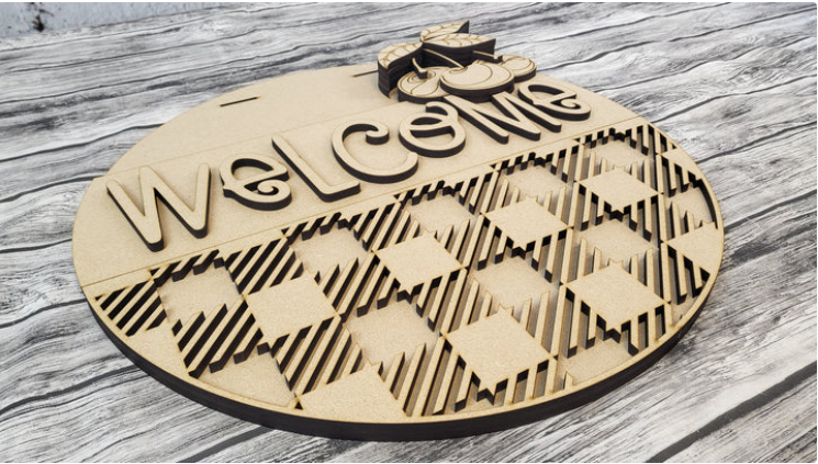 Close up of the unfinished door sign.