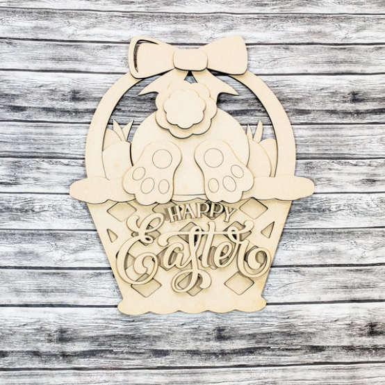 Cute DIY unfinished blank of an Easter basket with a bunny butt.