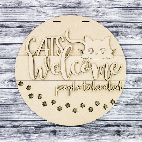 Cats Welcome DIY blank door sign for crafters. 
