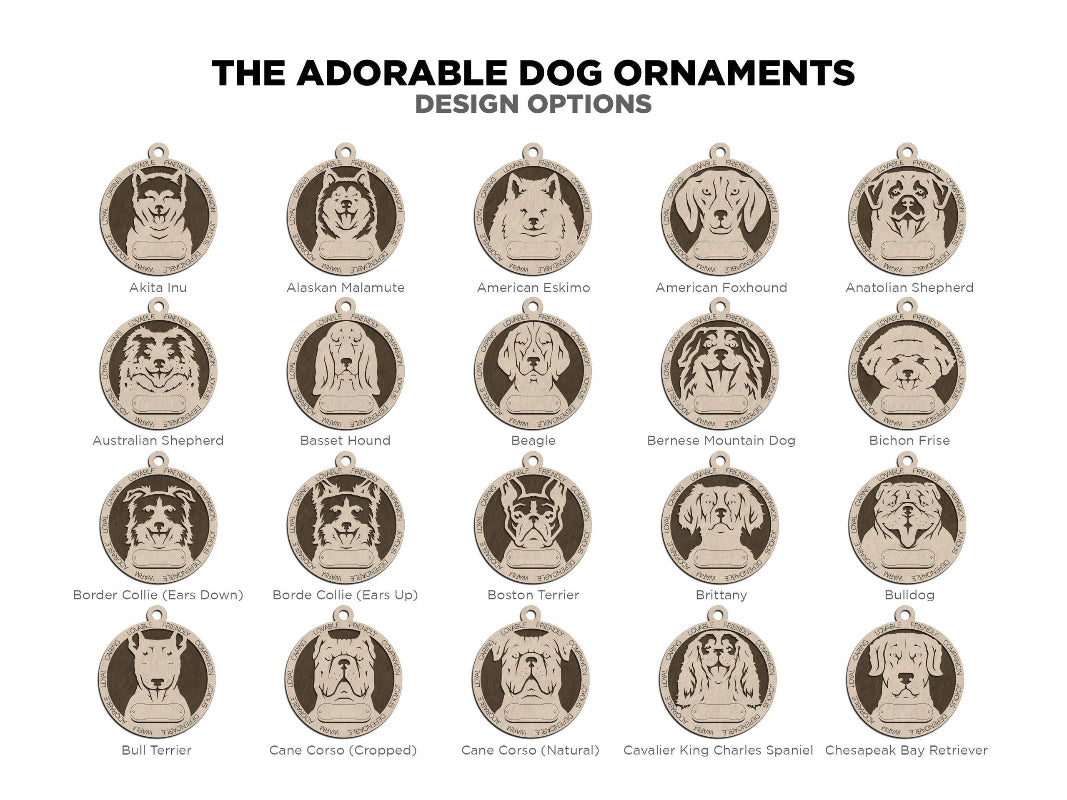 Showing the different adorable dog ornament options provided.