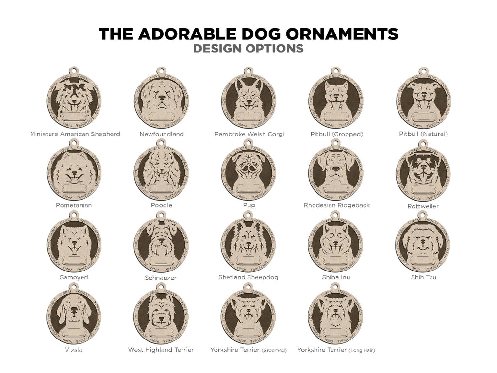 Showing the different adorable dog ornament options provided.