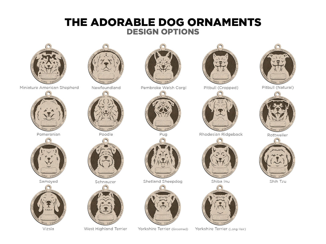 Showing the different adorable dog ornament options provided.