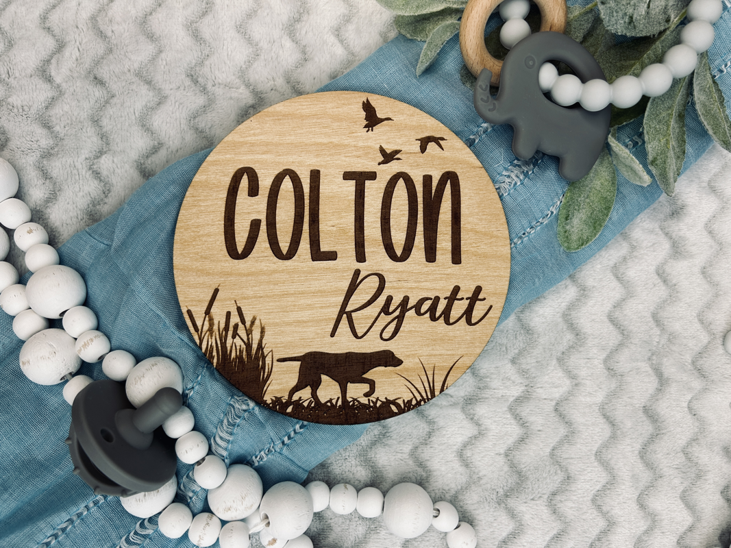 Duck hunting baby announcement photo prop.
