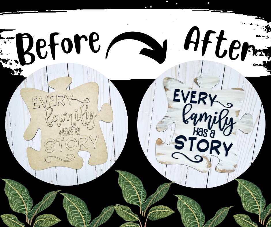 Before and after of the family puzzle home decor.