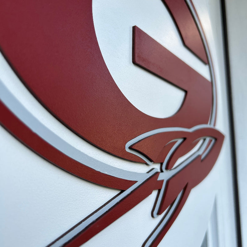 Close up of the Gardendale Rockets finished door sign.