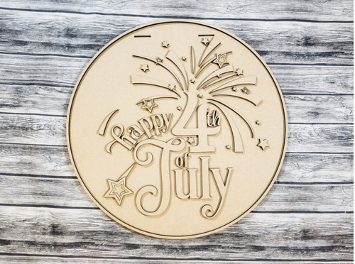 Unfinished Patriotic 4th of July door sign for a DIY project.