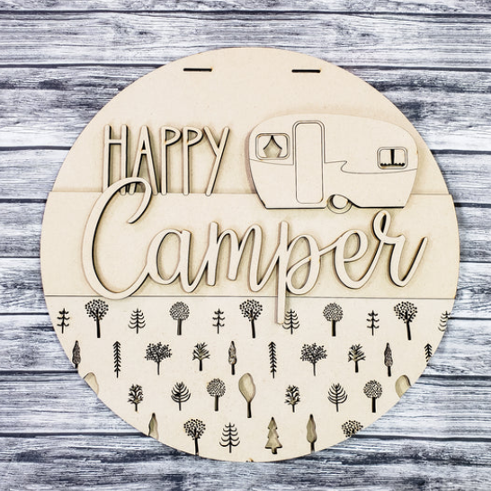 Happy Camper DIY door sign for crafters.