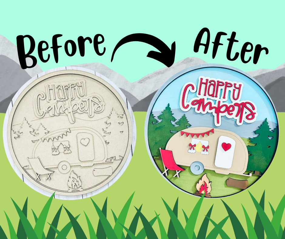 Happy Camper DIY door sign for crafters.