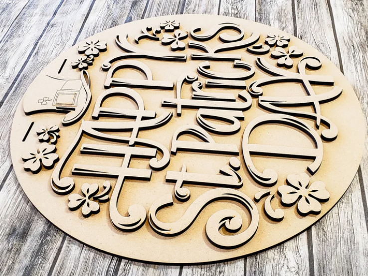 Close up of the unfinished door sign.