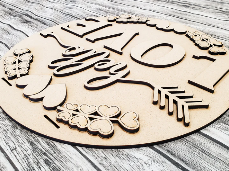 Close up of the unfinished door sign.