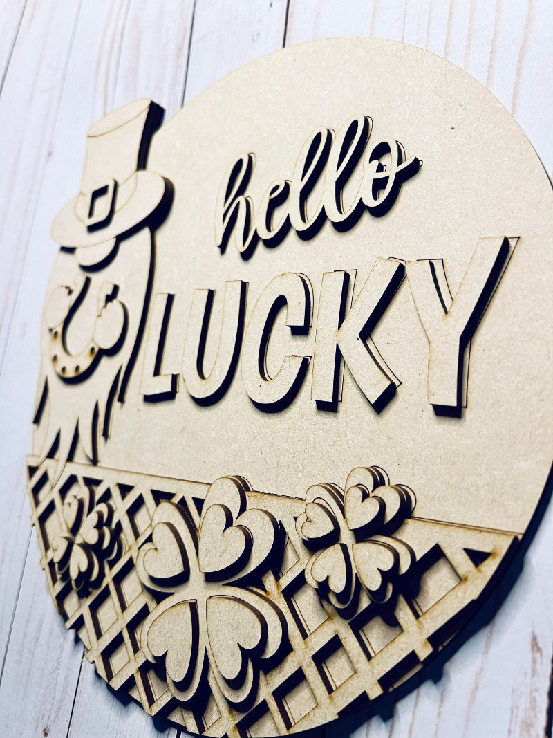 Close up of the unfinished door sign.