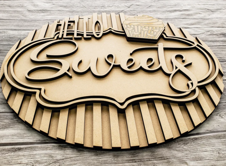 Close up of the unfinished door sign.