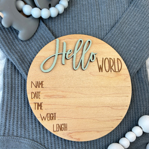 Hello World newborn baby hospital announcement. 