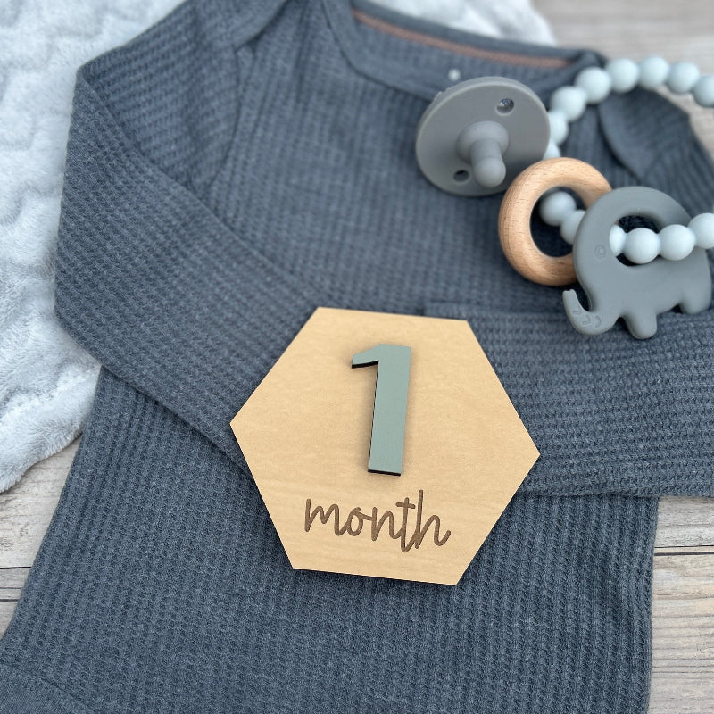 One month hexagon shaped baby milestone.